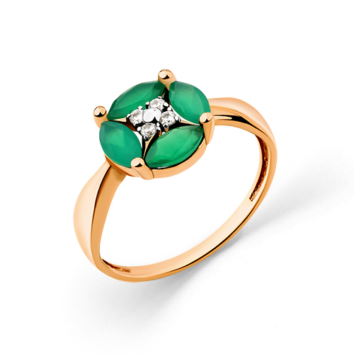 Кольцо из красного золота с агатом и фианитами