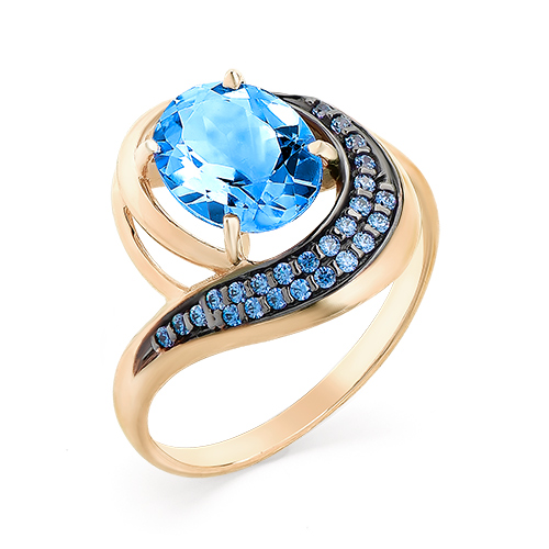 Кольцо из красного золота с топазом и фианитами