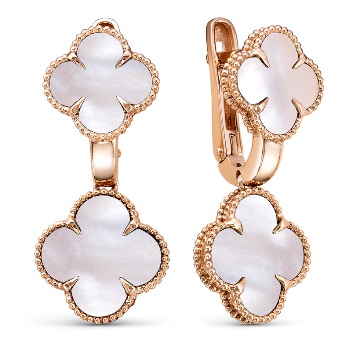 Серьги «Клевер» из красного золота с перламутром