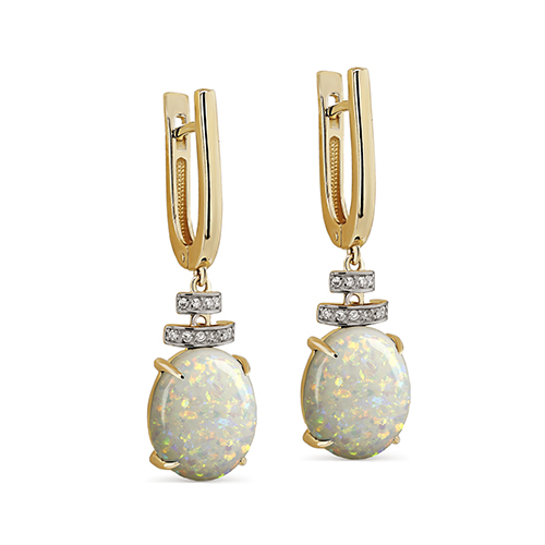 Серьги из желтого золота с опалами и бриллиантами