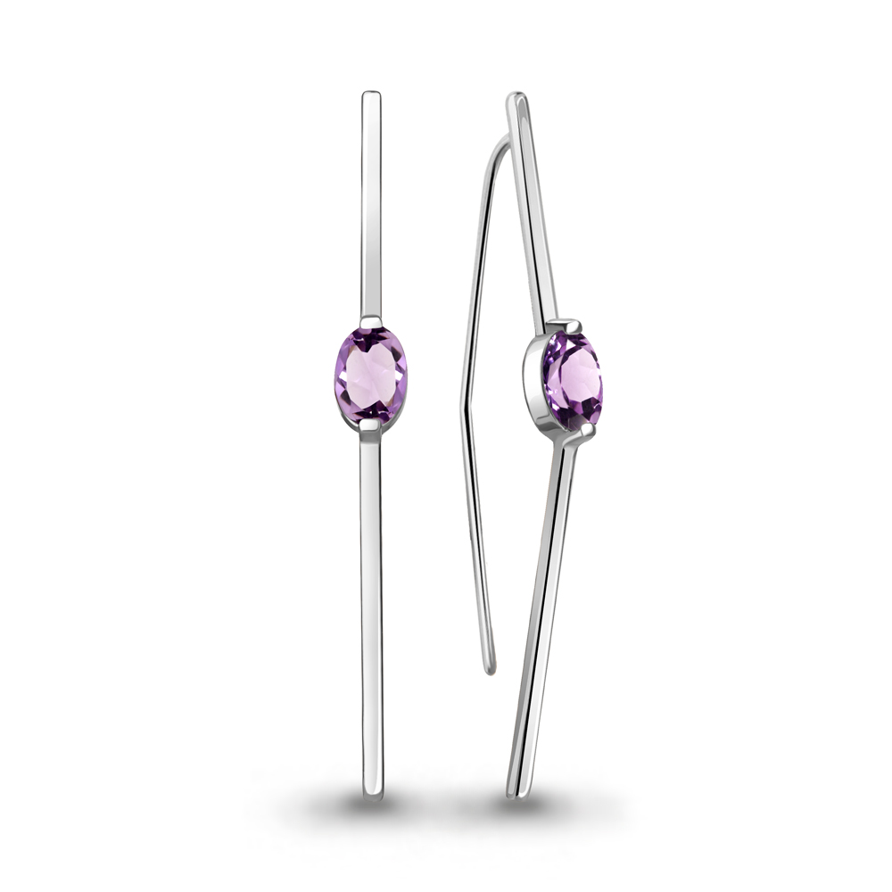 Серьги-продёвки из серебра с аметистами