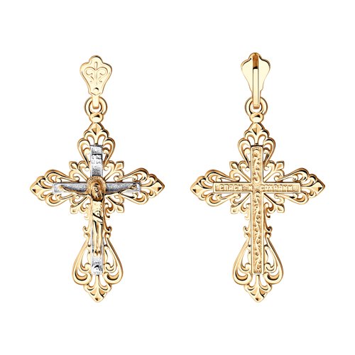 Крестик православный из комбинированного золота