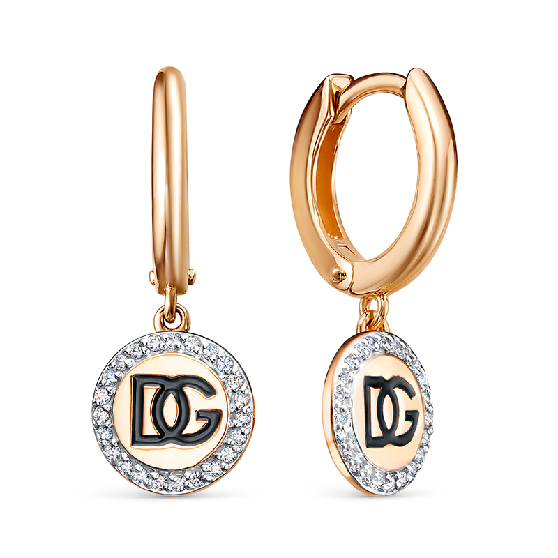 Серьги конго из красного золота с фианитами