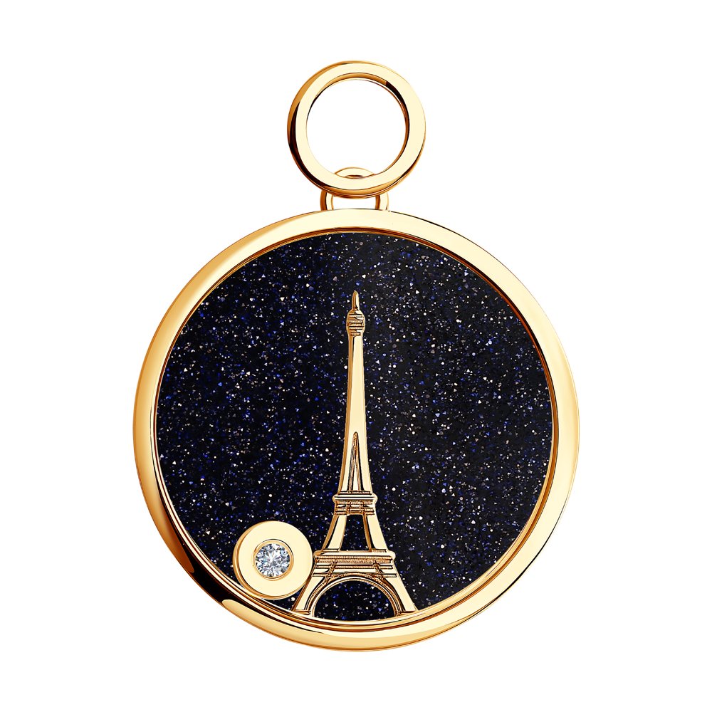Подвеска из красного золота с бриллиантом, авантюрином, сапфировым стеклом Эйфелева башня