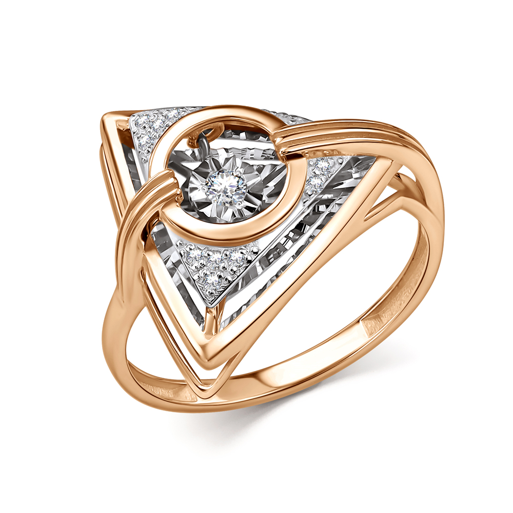 Кольцо из красного золота с танцующим бриллиантом