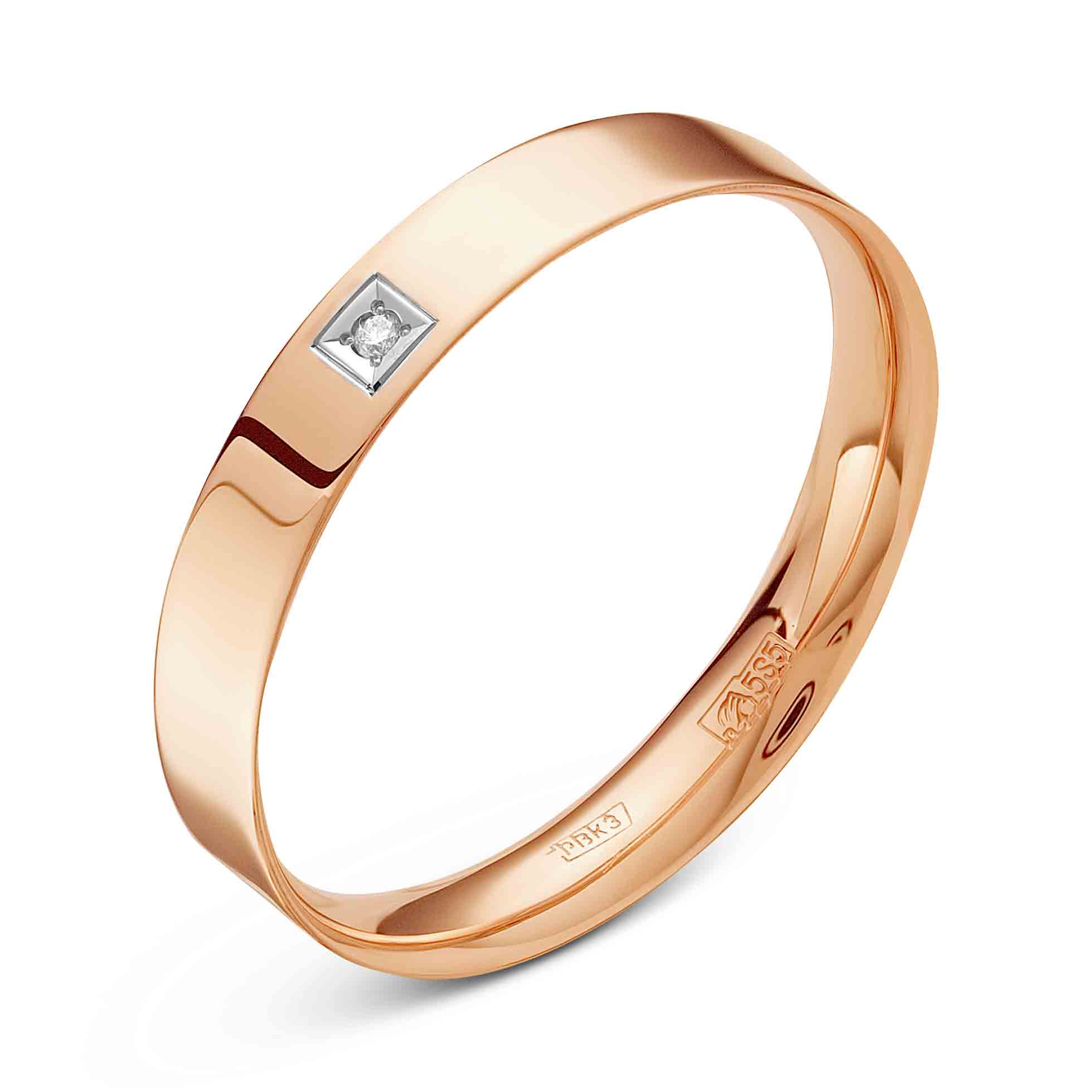 Обручальное кольцо из красного золота с бриллиантом