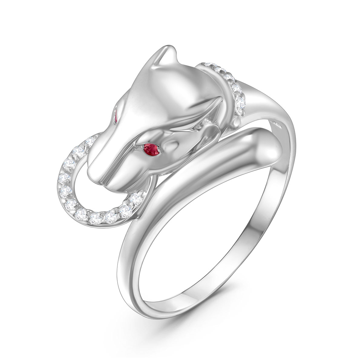 Кольцо из серебра с рубином и фианитами