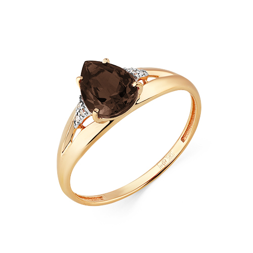 Кольцо из красного золота с раухтопазом и фианитами