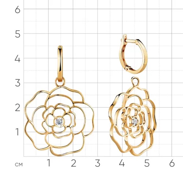 Серьги из красного золота с фианитами