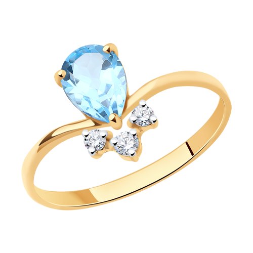 Кольцо из красного золота с топазом и фианитами