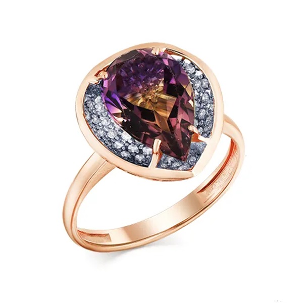 Кольцо из красного золота с аметрином и фианитами