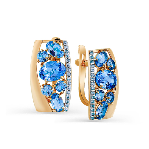 Серьги из красного золота с топазами и фианитами