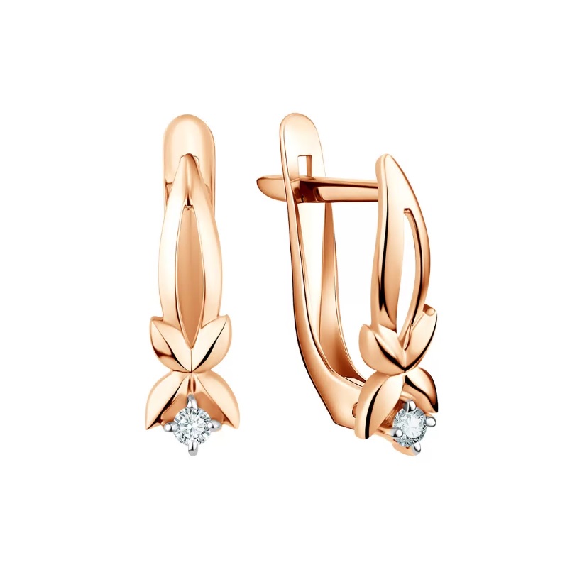 Серьги из красного золота с фианитами