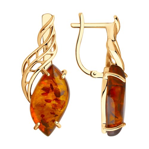 Серьги из красного золота с янтарем