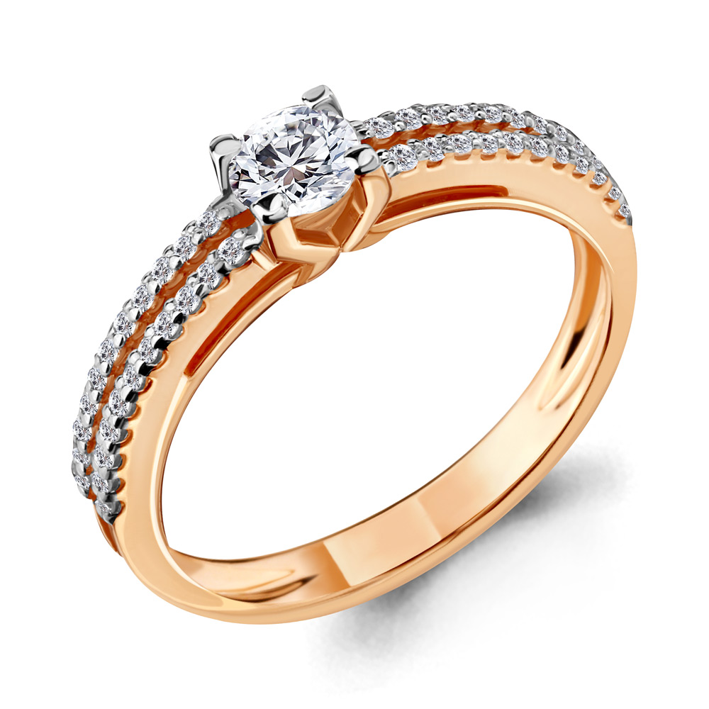 Кольцо из красного золота с фианитами