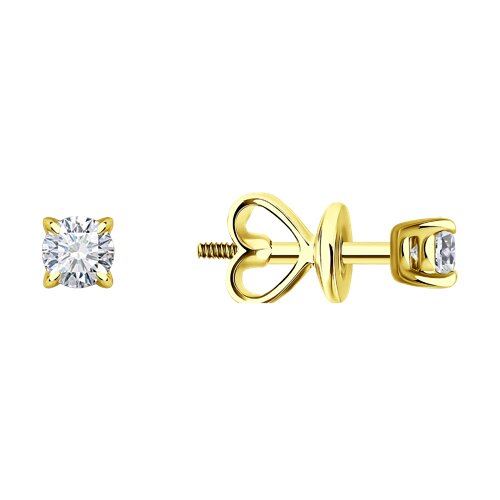 Серьги пусеты из желтого золота с бриллиантами и рубинами