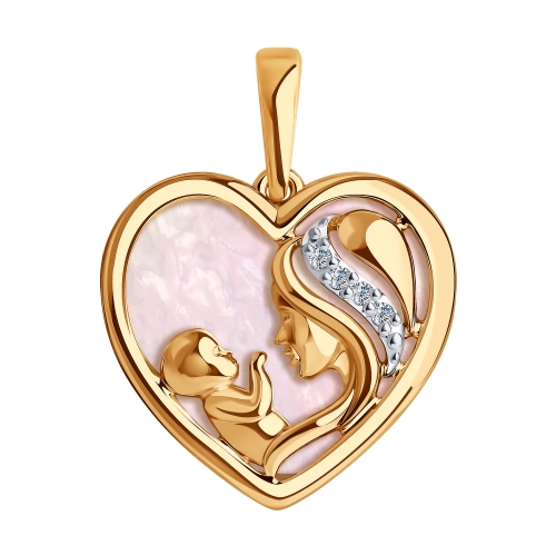 Подвеска из красного золота с бриллиантами и перламутром «Мать и дитя»