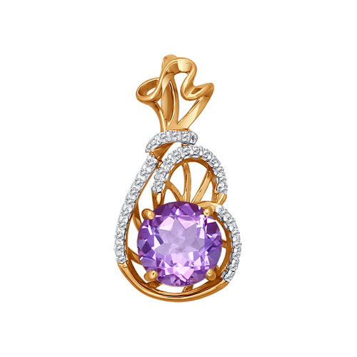 Подвеска из красного золота с аметистом и фианитами