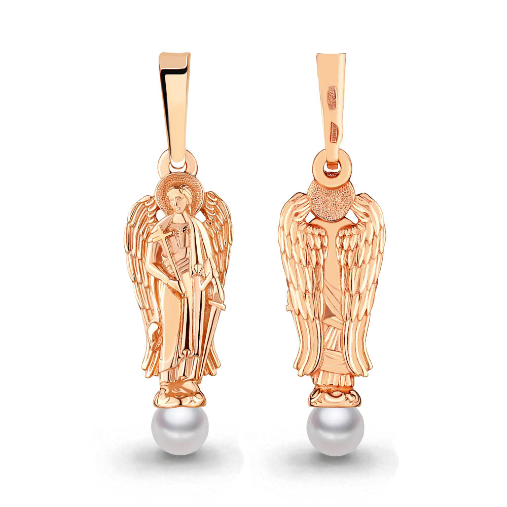 Подвеска из красного золота с жемчугом «Ангел Хранитель»
