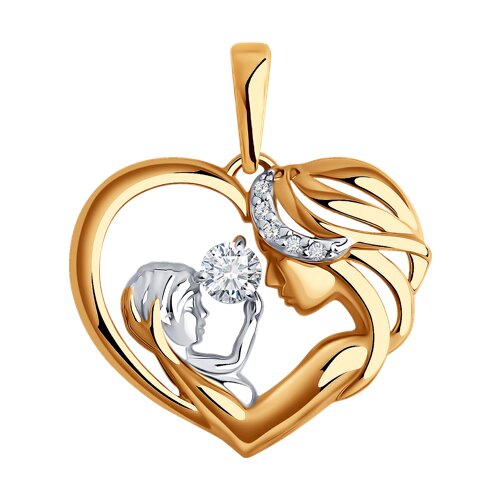 Подвеска из красного золота с фианитами «Мать и дитя»