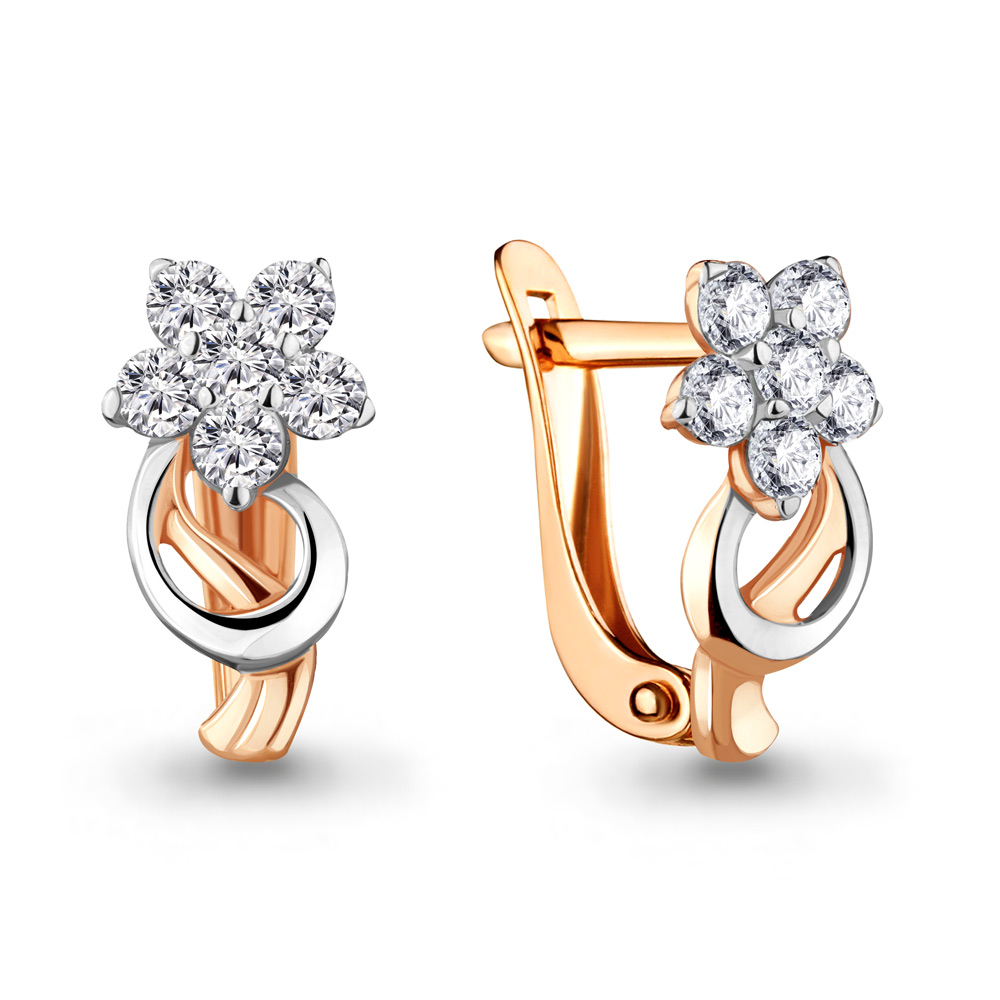 Серьги из красного золота 585 пробы с фианитами