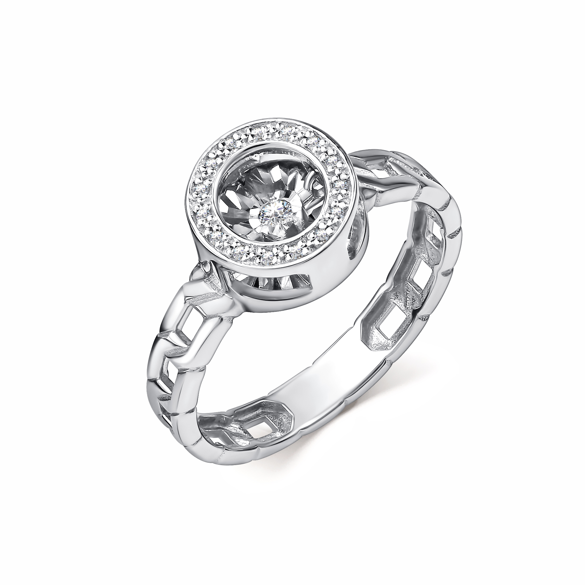 Кольцо из белого золота с танцующим бриллиантом