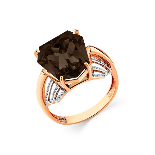 Кольцо из красного золота с раухтопазом и фианитами