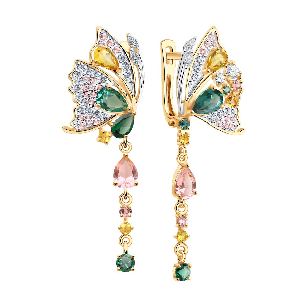 Серьги из красного золота с миксом камней