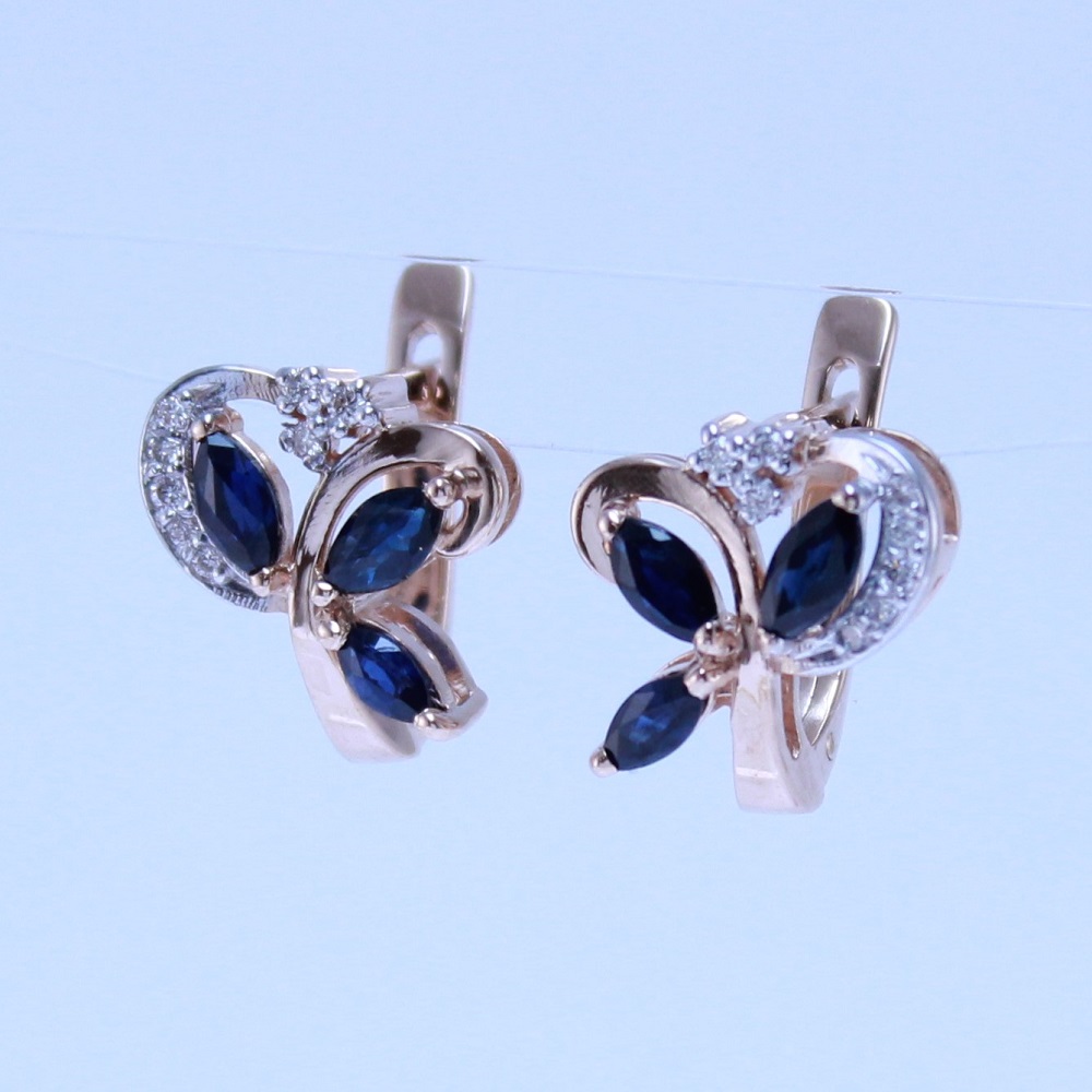 Серьги из красного золота с сапфирами и бриллиантами