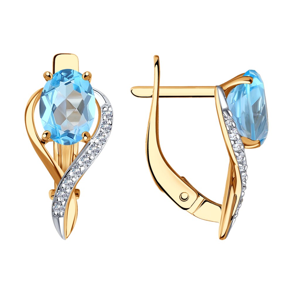 Серьги из красного золота с топазами и фианитами