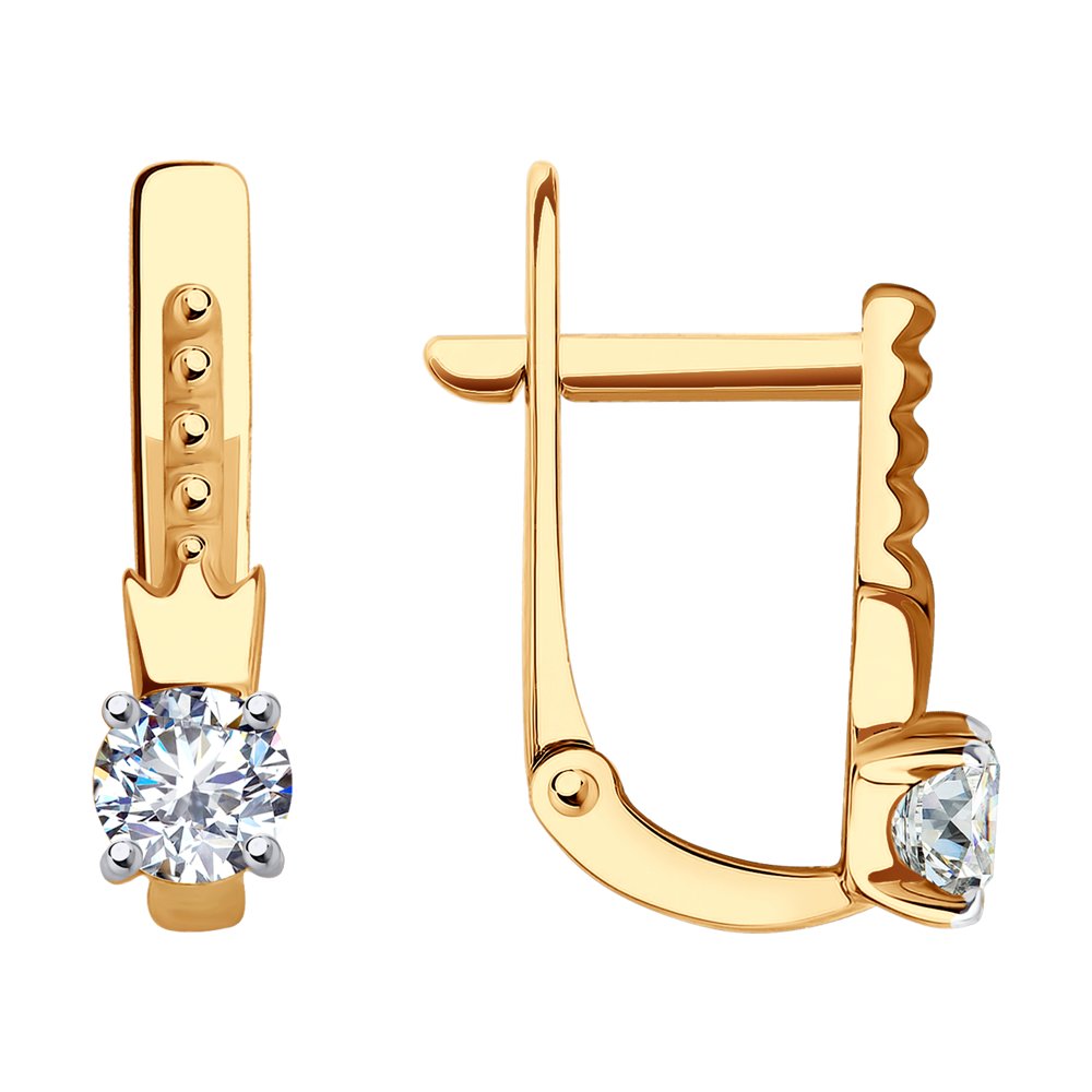 Серьги из красного золота 585 пробы с фианитами