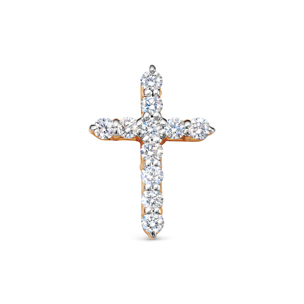 Декоративный крестик из красного золота с бриллиантами