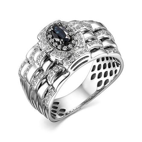 Кольцо из белого золота с сапфиром и бриллиантами