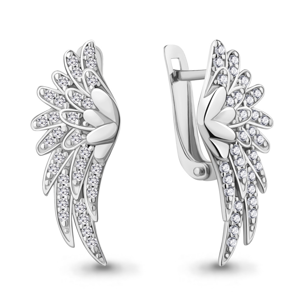 Серьги из белого золота с фианитами