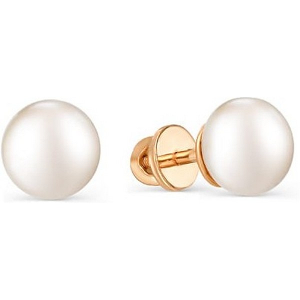 Серьги пусеты из красного золота с жемчугом