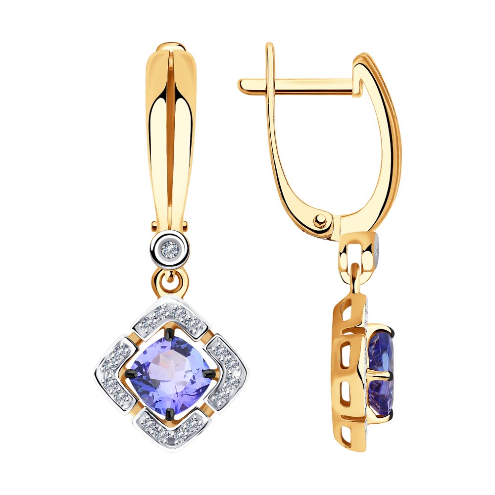 Серьги из золота с бриллиантами и танзанитами