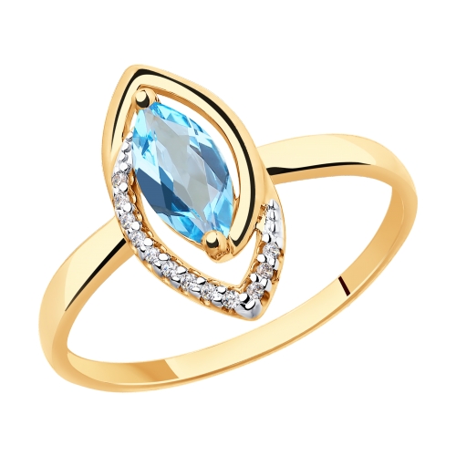 Кольцо из красного золота с топазом и фианитами