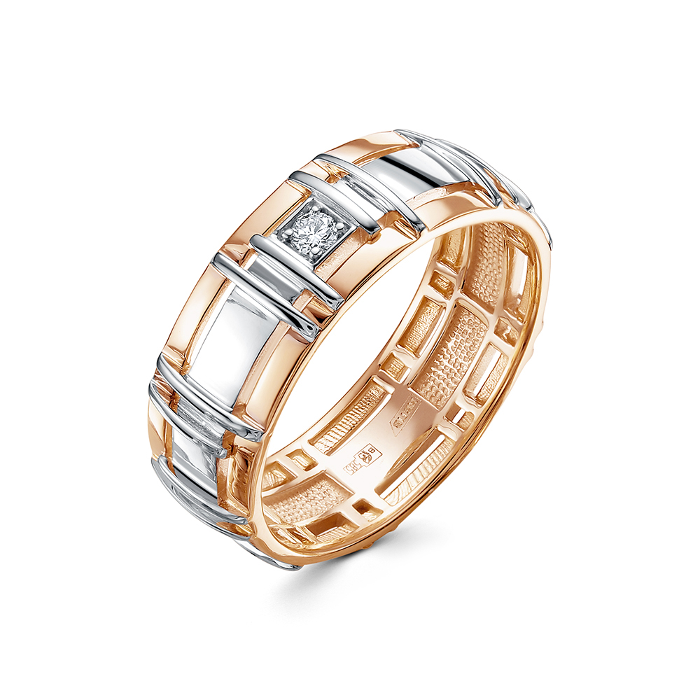 Обручальное кольцо из комбинированного золота с бриллиантом