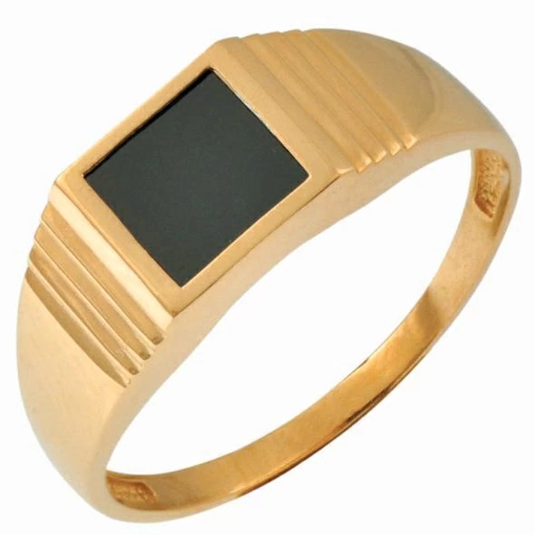 Печатка из красного золота с черным агатом