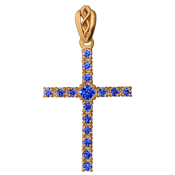 Декоративный крестик из красного золота с сапфирами
