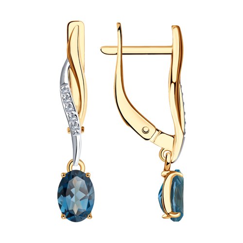 Серьги из красного золота с топазами и фианитами