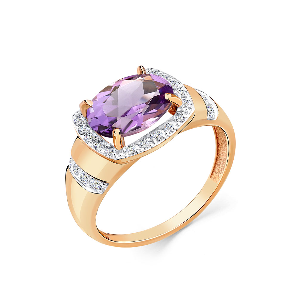Кольцо из красного золота с аметистом и фианитами