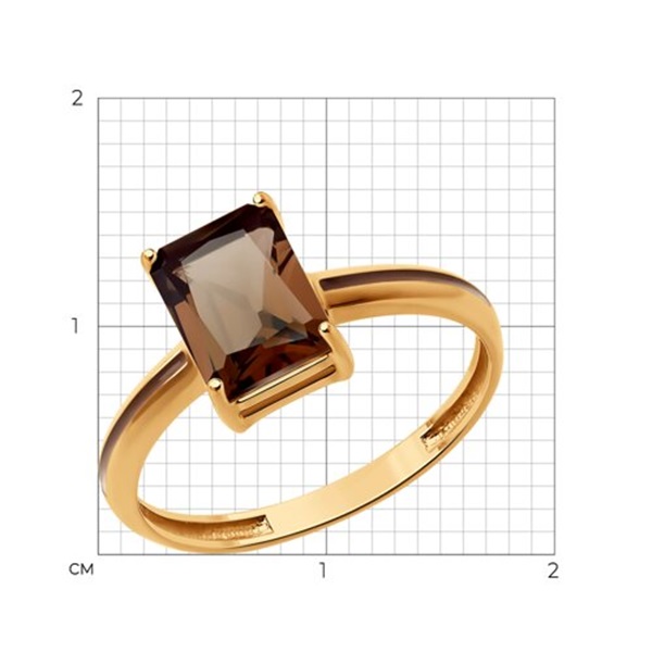 Кольцо из красного золота с раухтопазом и эмалью