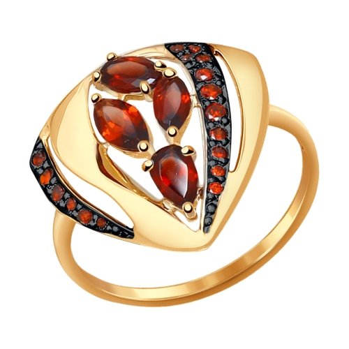 Кольцо из красного золота с гранатами и фианитами