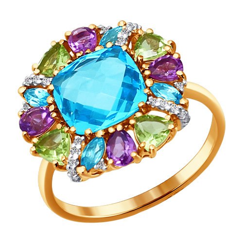 Кольцо из красного золота с миксом камней