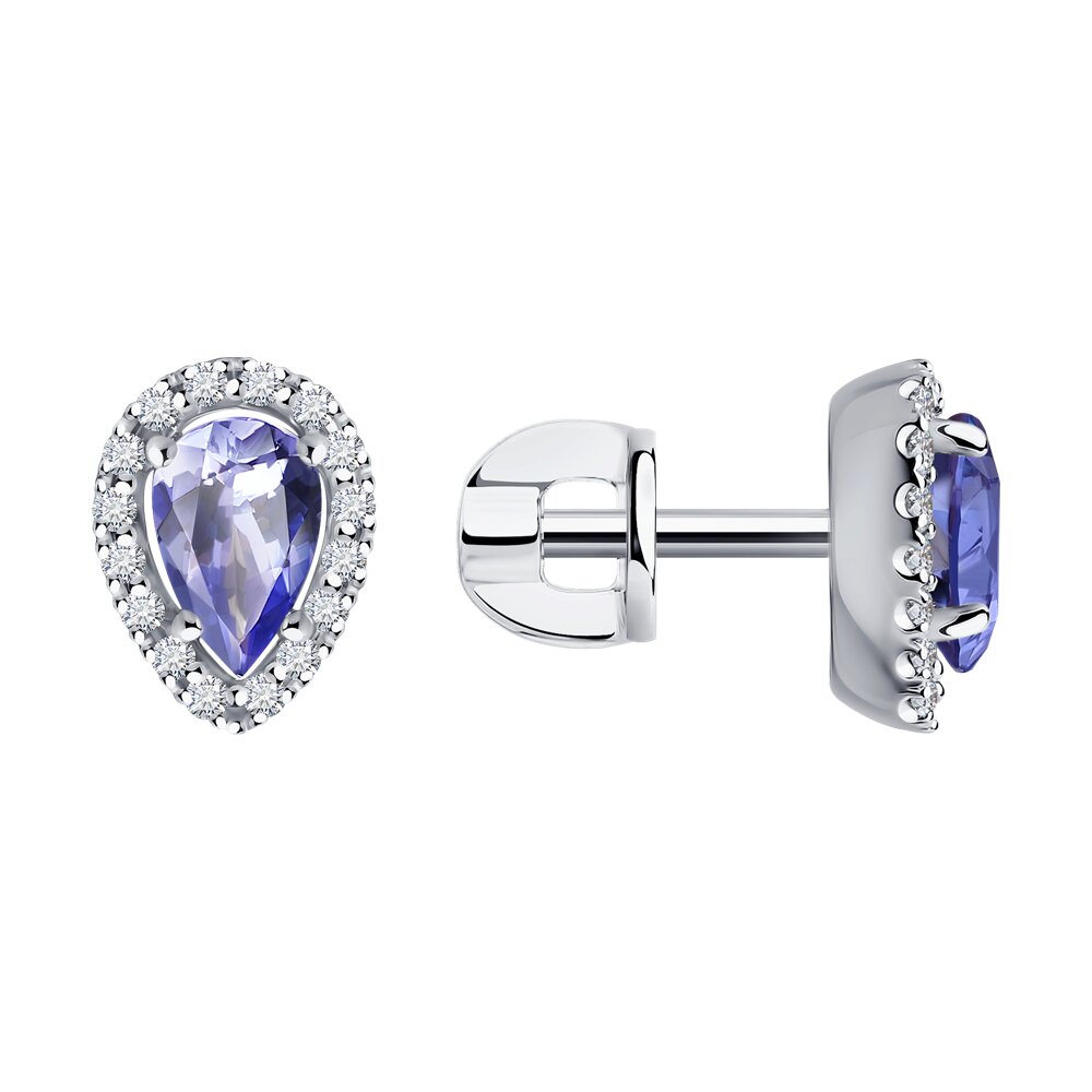 Серьги пусеты из белого золота с танзанитами и бриллиантами