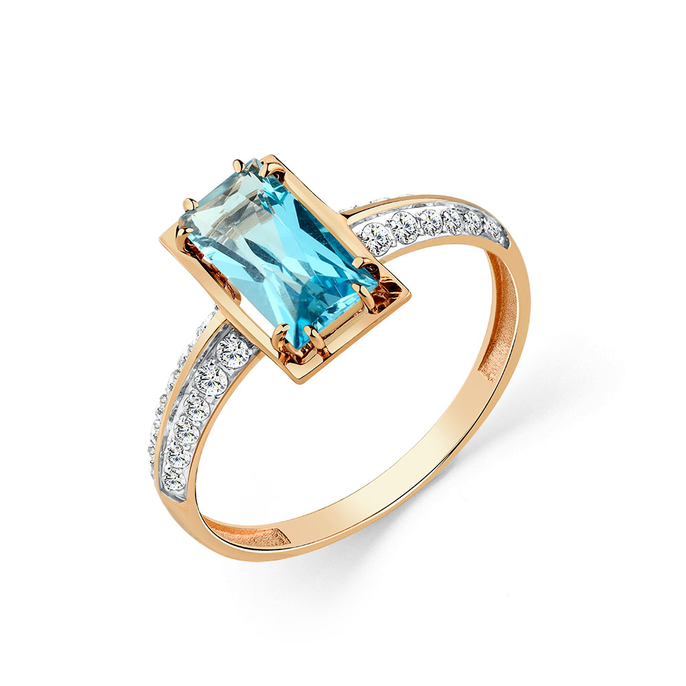 Кольцо из красного золота с топазом и фианитами