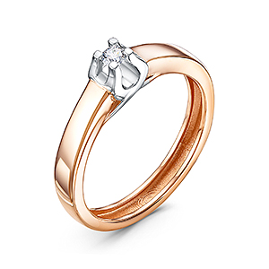 Кольцо из красного золота с бриллиантом