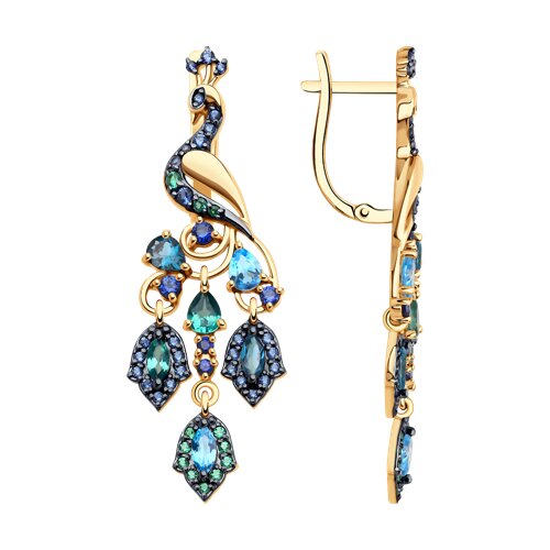 Серьги из красного золота с миксом камней