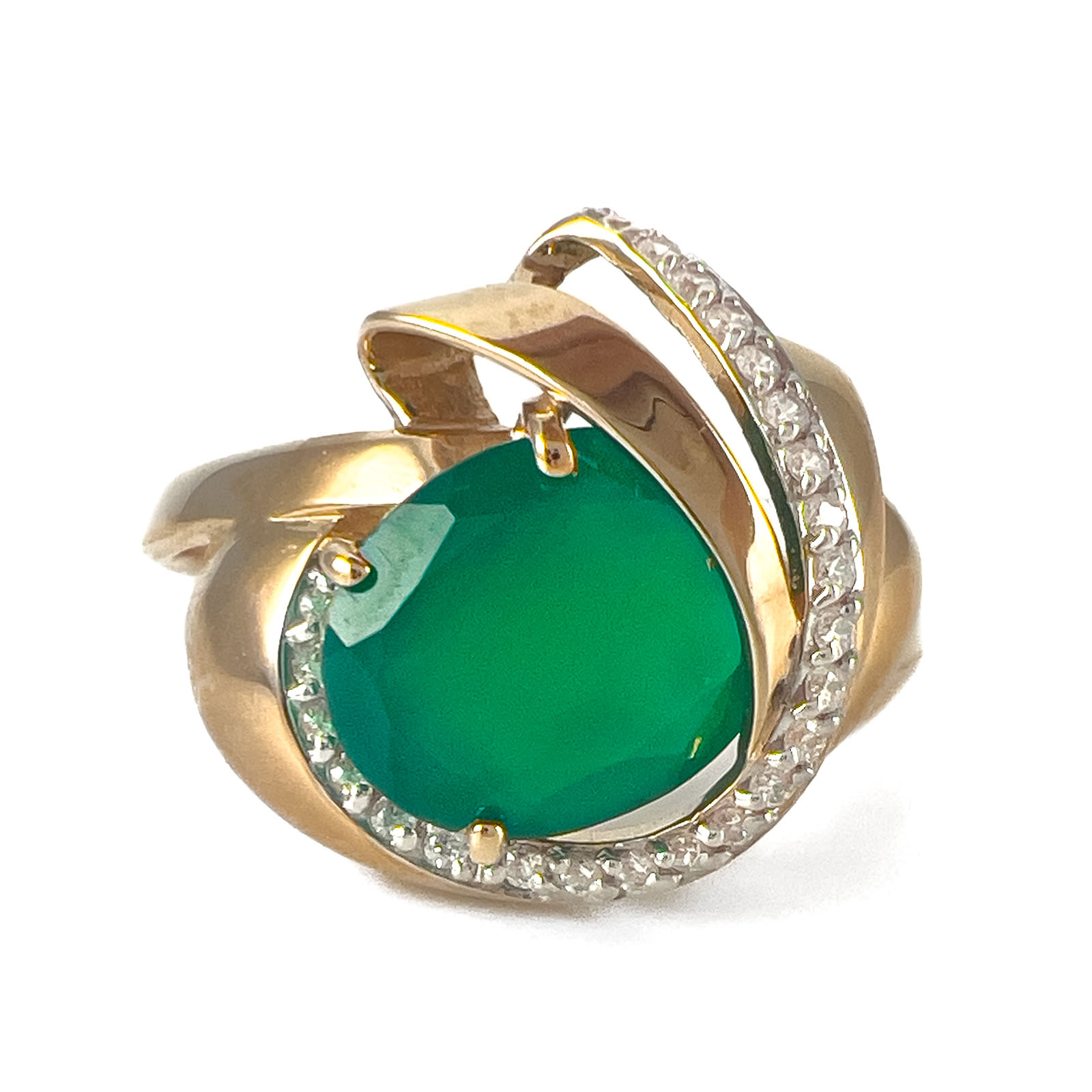 Кольцо из красного золота с агатом и фианитами